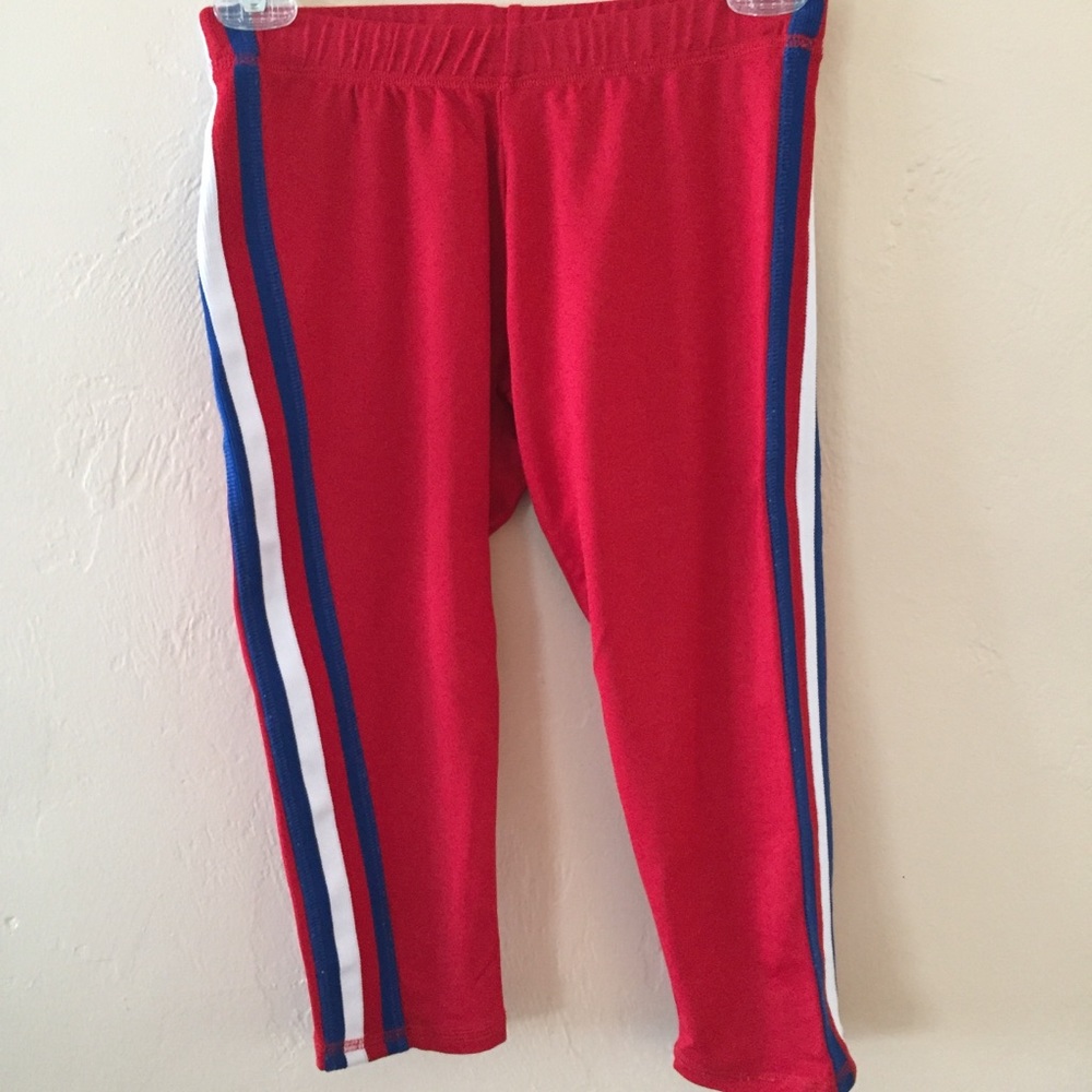 Soulcycle Red Capri Leggings Blue White Stripes S